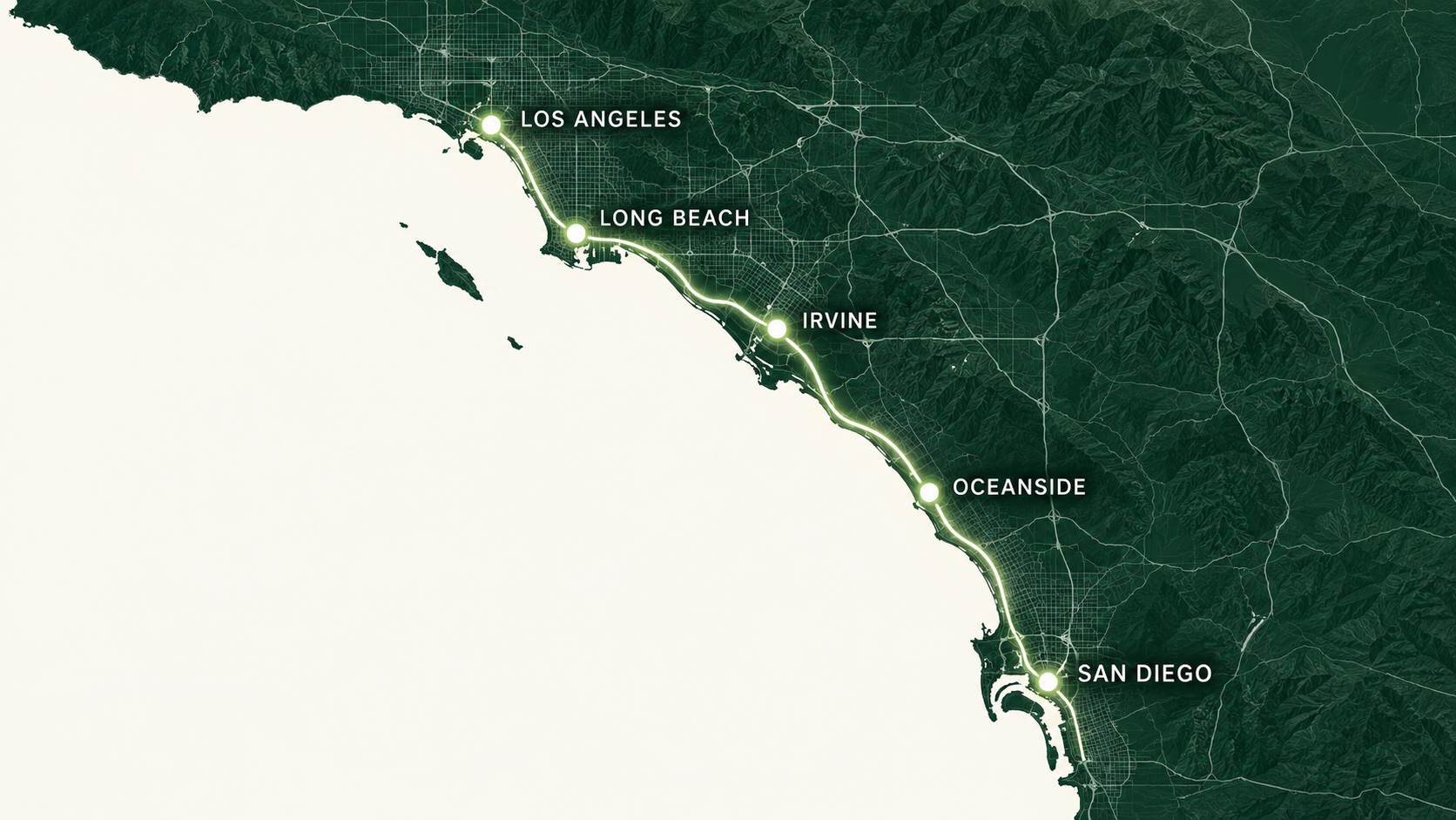 Regional map of Southern California from Los Angeles to San Diego